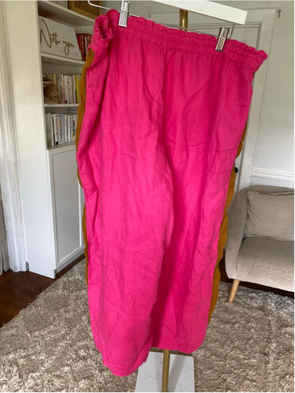J.Crew Linen Wide Leg Pants Hot Pink Camel Coastal Drawstring Boho Luxe XL Beach